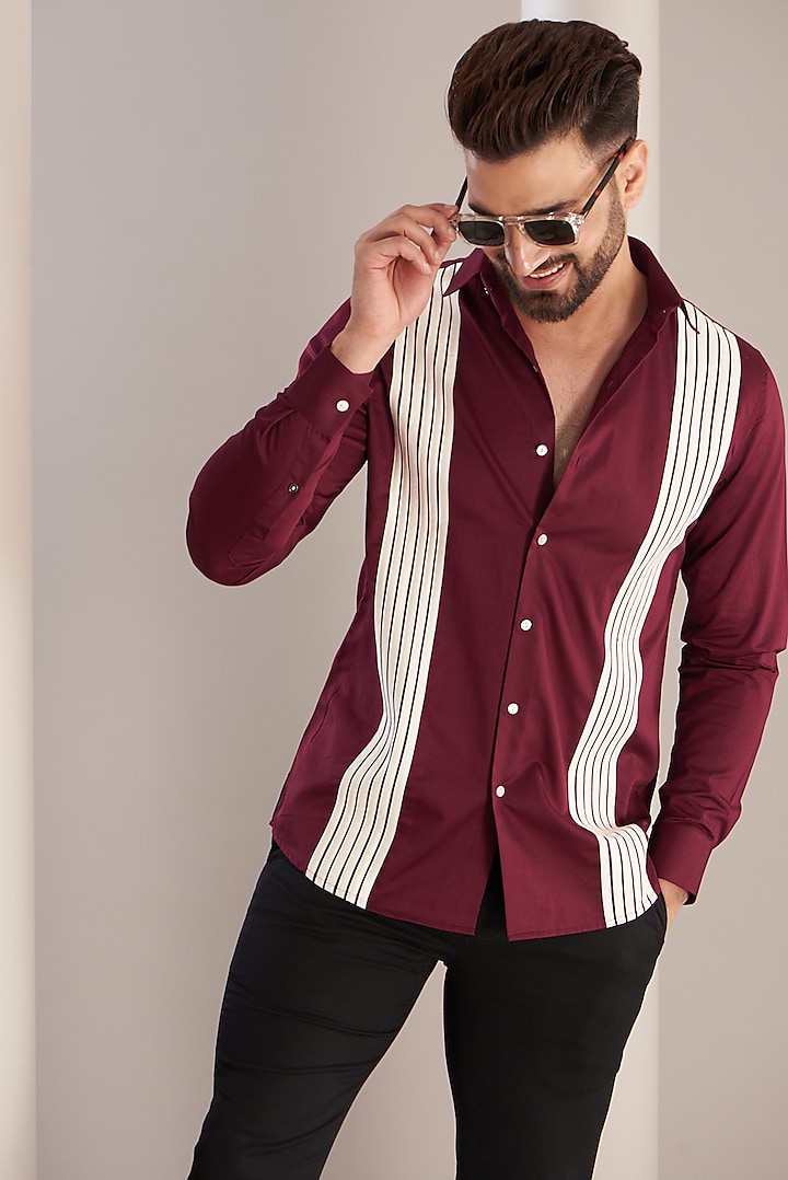 Wine Cotton Shirt by SEVENDC MEN at Pernia's Pop Up Shop