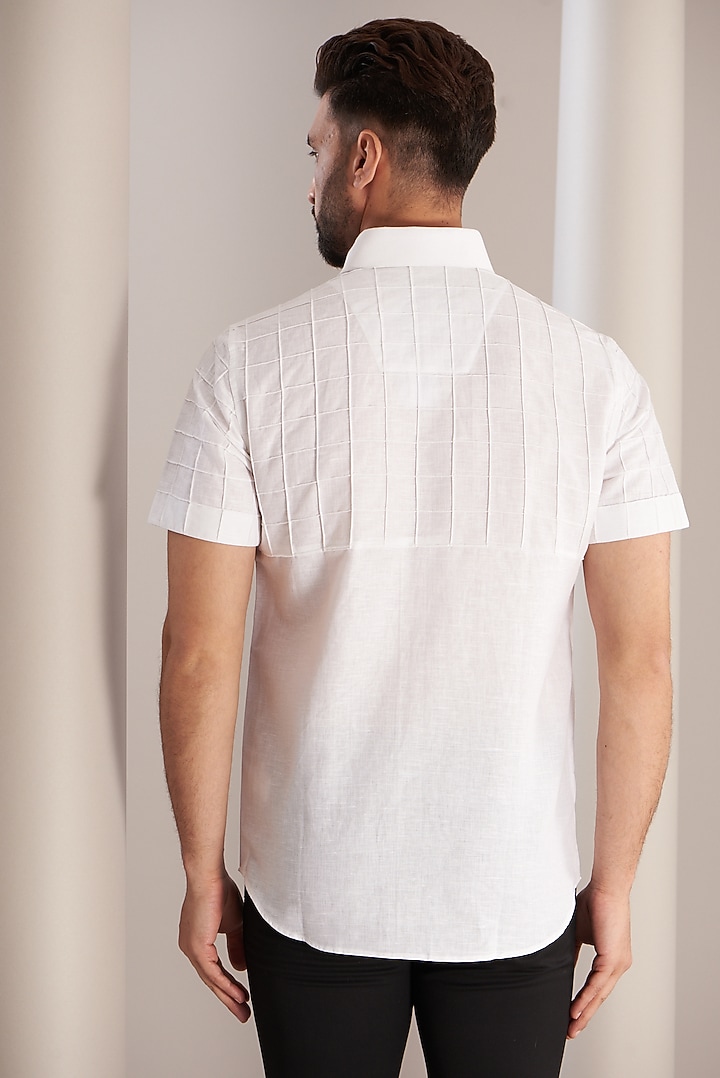 White Cotton Linen Block Crest Party Wear Shirt by SEVENDC MEN at Pernia's Pop Up Shop