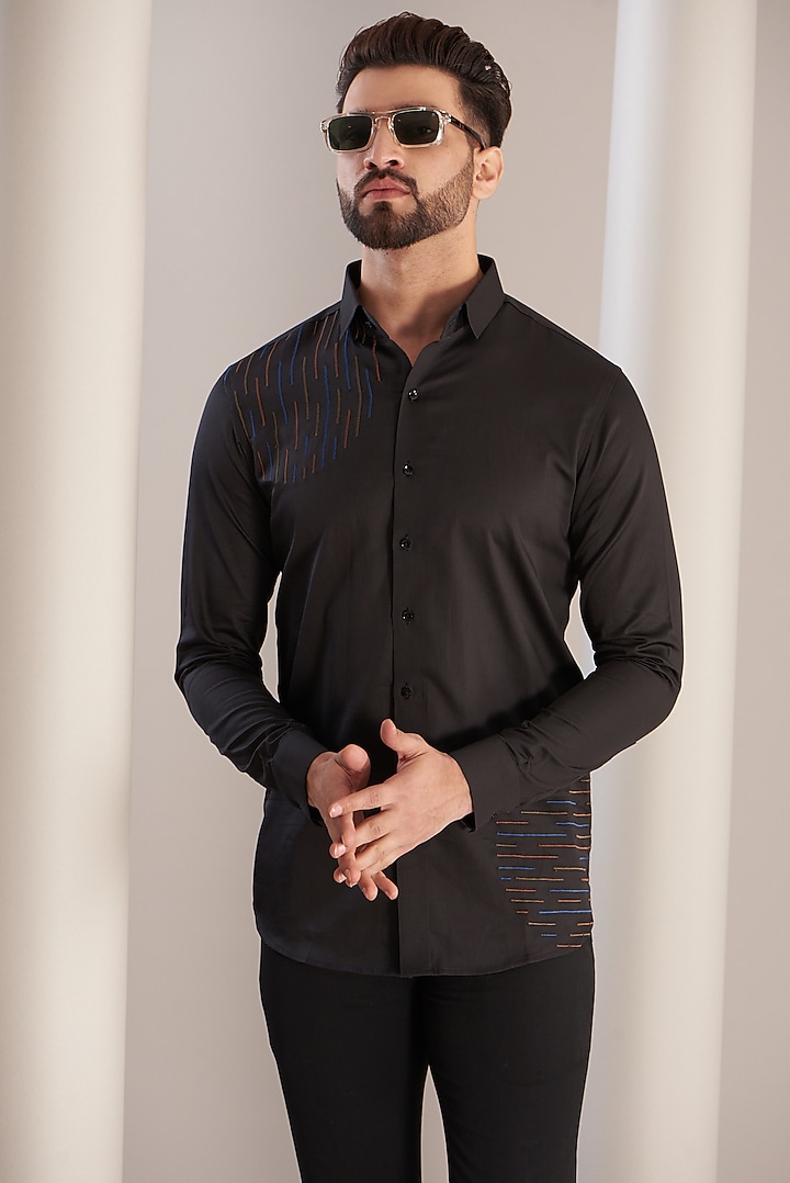 Dark Grey Cotton Party Wear Shirt by SEVENDC MEN at Pernia's Pop Up Shop
