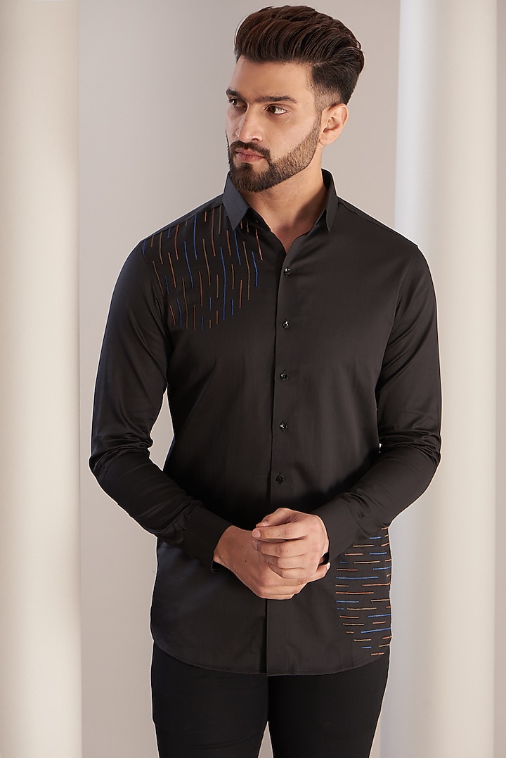 Dark Grey Cotton Party Wear Shirt by SEVENDC MEN at Pernia's Pop Up Shop