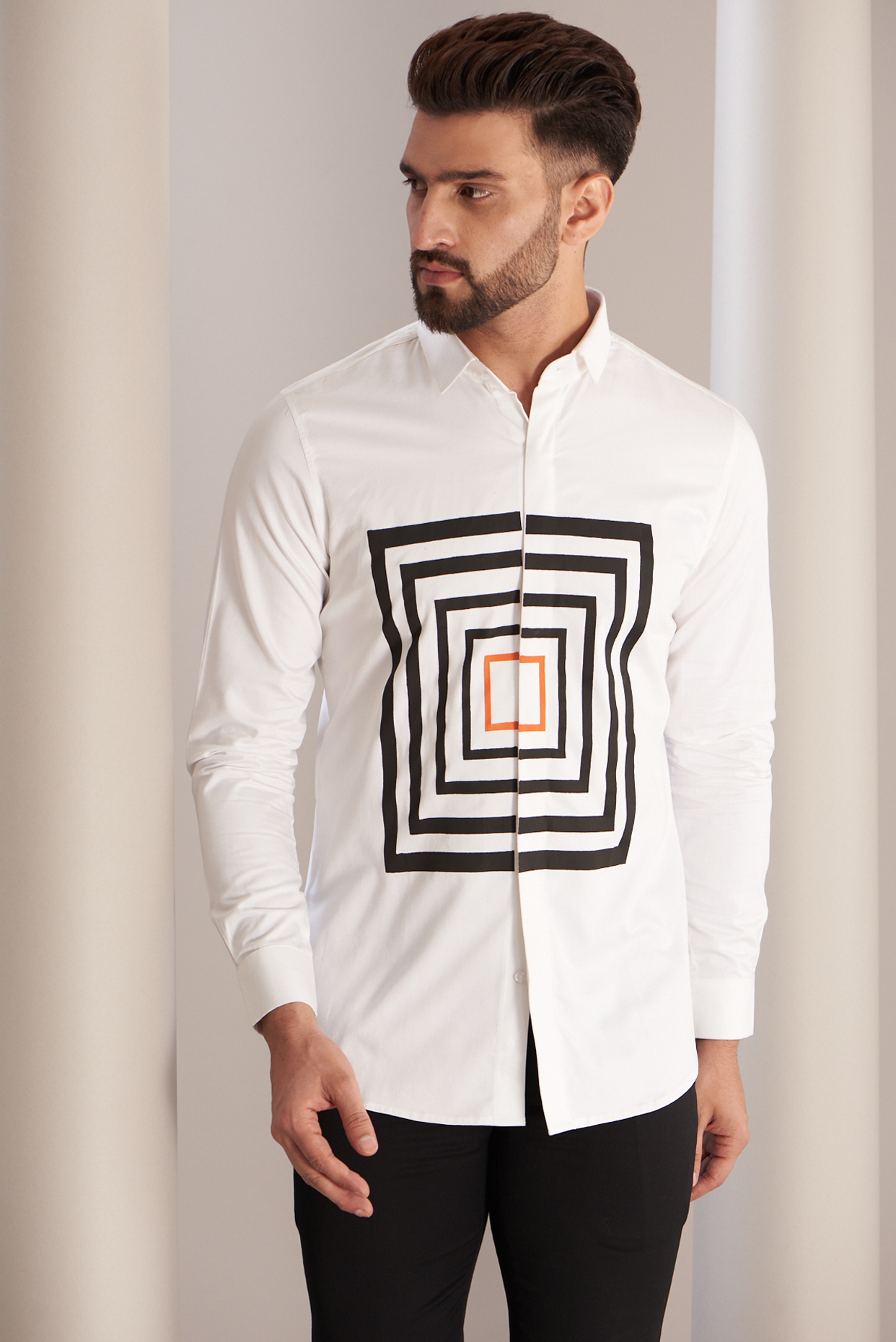 White Cotton Concentric Shirt by SEVENDC MEN
