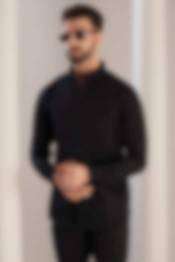 Black Cotton Pintuck Party Wear Shirt by SEVENDC MEN at Pernia's Pop Up Shop