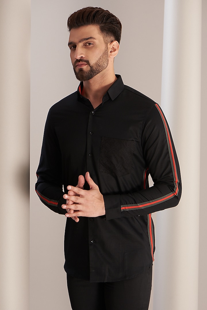 Black Cotton Textured Summer Shirt by SEVENDC MEN at Pernia's Pop Up Shop