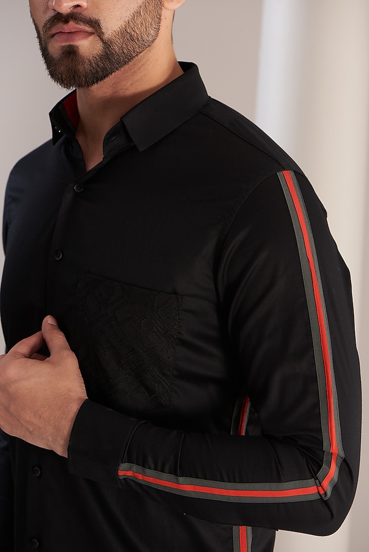 Black Cotton Textured Summer Shirt by SEVENDC MEN at Pernia's Pop Up Shop