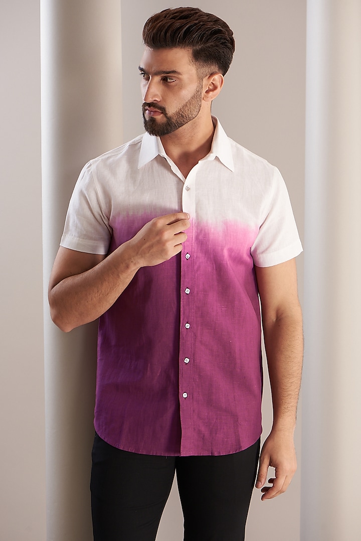 Indigo Ombre Cotton Linen Shirt by SEVENDC MEN