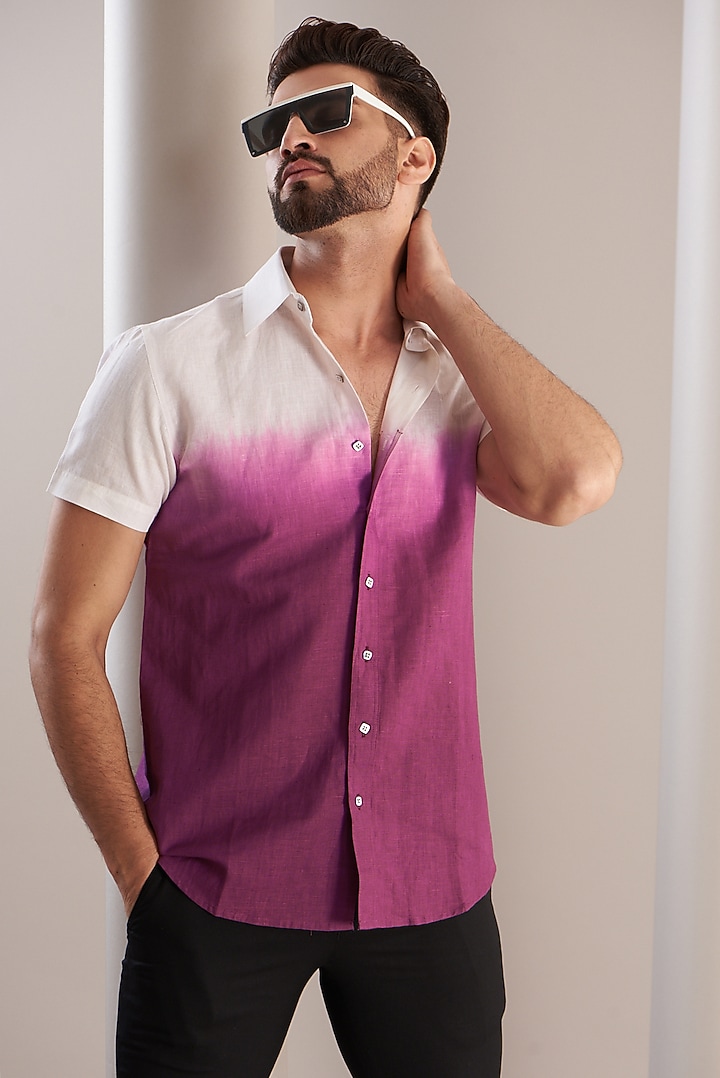 Indigo Ombre Cotton Linen Party Wear Shirt by SEVENDC MEN at Pernia's Pop Up Shop
