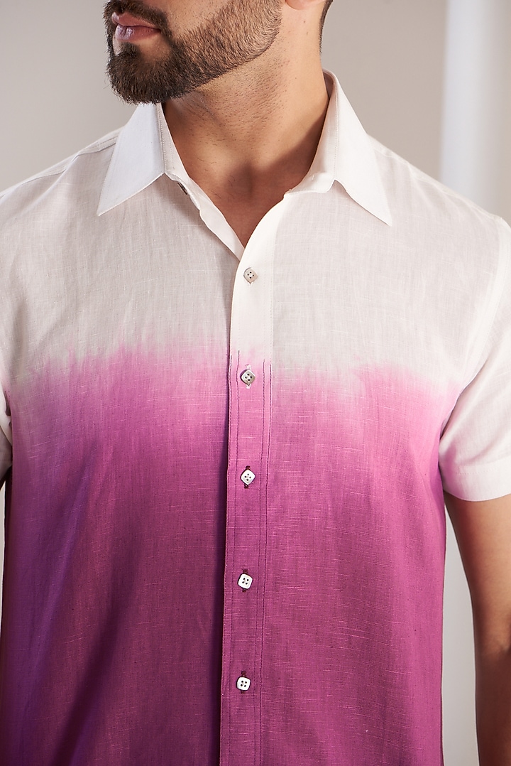 Indigo Ombre Cotton Linen Party Wear Shirt by SEVENDC MEN at Pernia's Pop Up Shop
