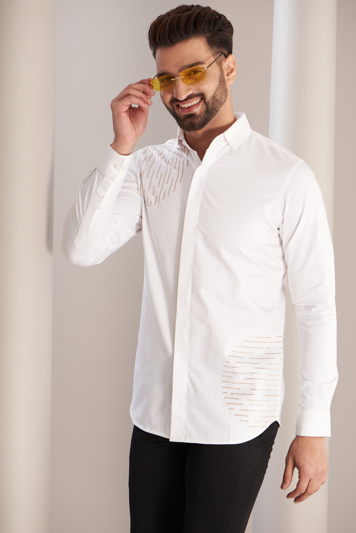 White Cotton Shirt by SEVENDC MEN