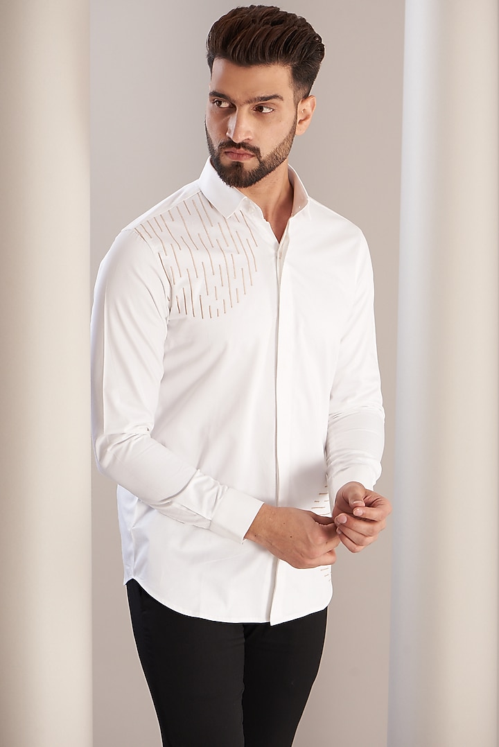 White Cotton Party Wear Shirt by SEVENDC MEN at Pernia's Pop Up Shop