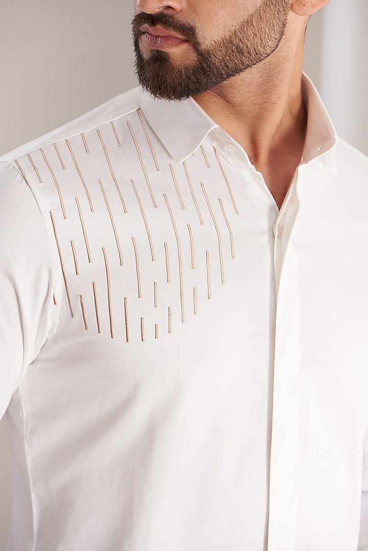 White Cotton Party Wear Shirt by SEVENDC MEN at Pernia's Pop Up Shop