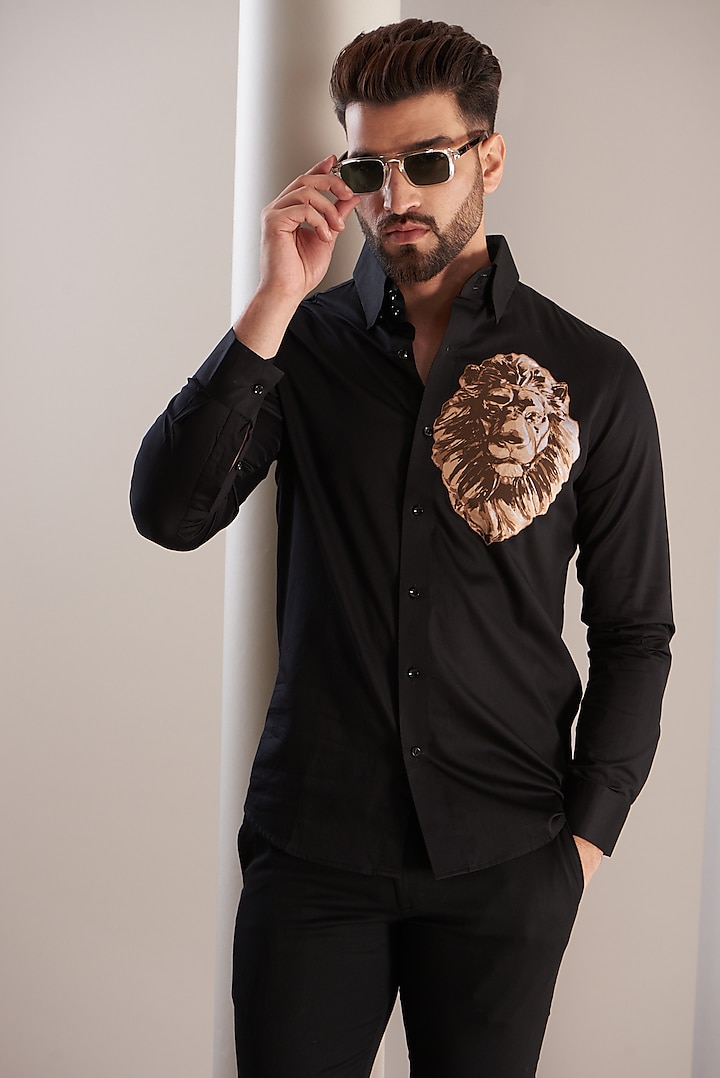 Black Cotton Shirt by SEVENDC MEN