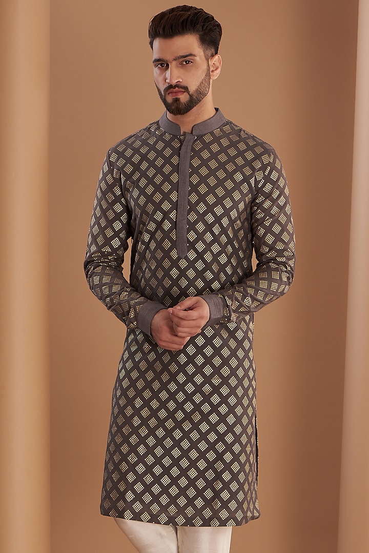 Grey Silk Blend Kurta by SEVENDC MEN