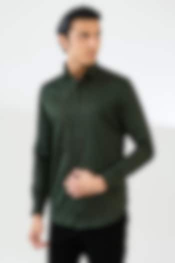 Dark Green Cotton satin Shirt by SEVENDC MEN