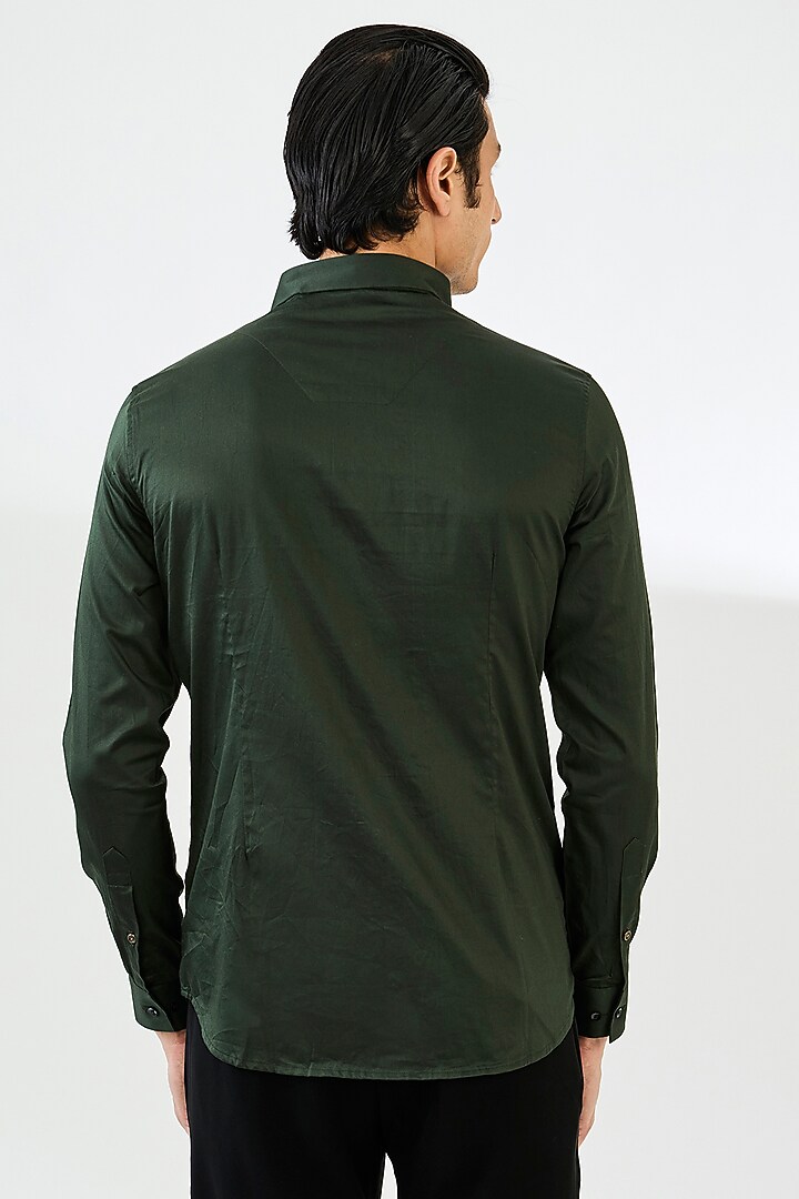 Dark Green Cotton satin Party Wear Shirt by SEVENDC MEN at Pernia's Pop Up Shop
