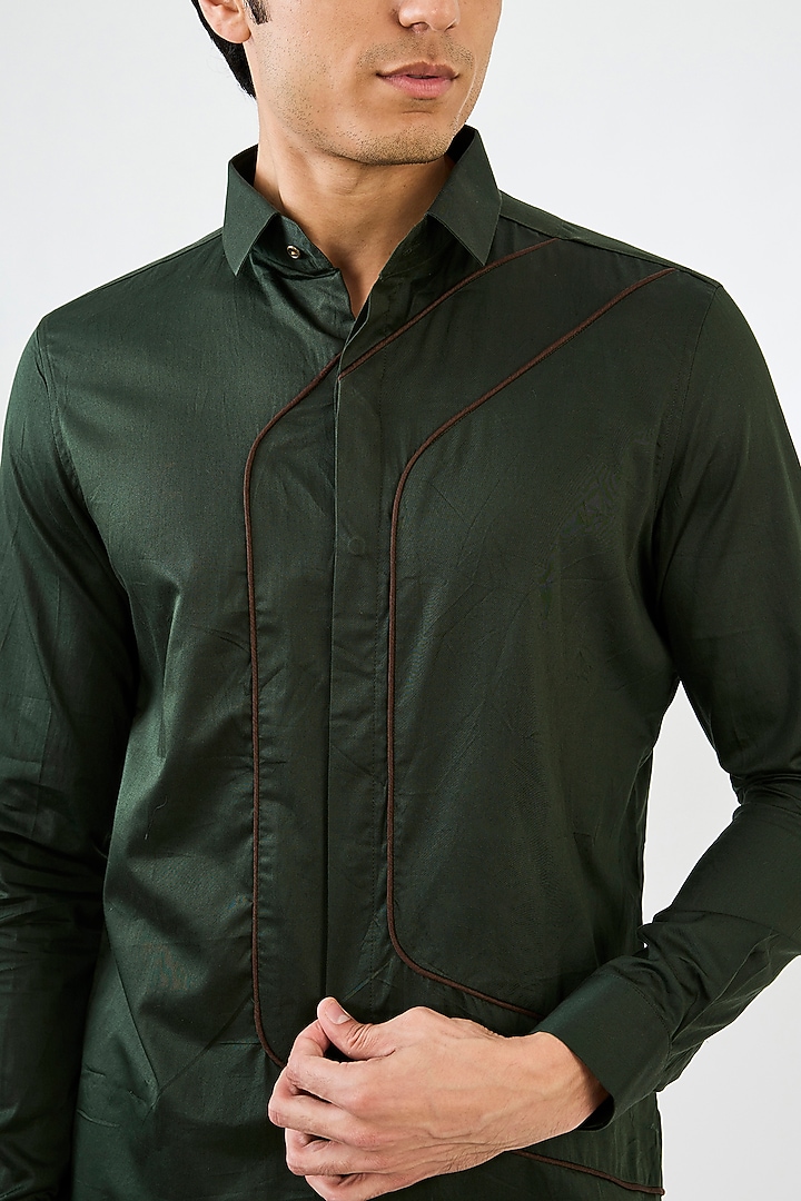 Dark Green Cotton satin Party Wear Shirt by SEVENDC MEN at Pernia's Pop Up Shop