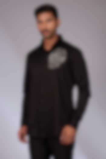 Black Cotton Shirt by SEVENDC MEN