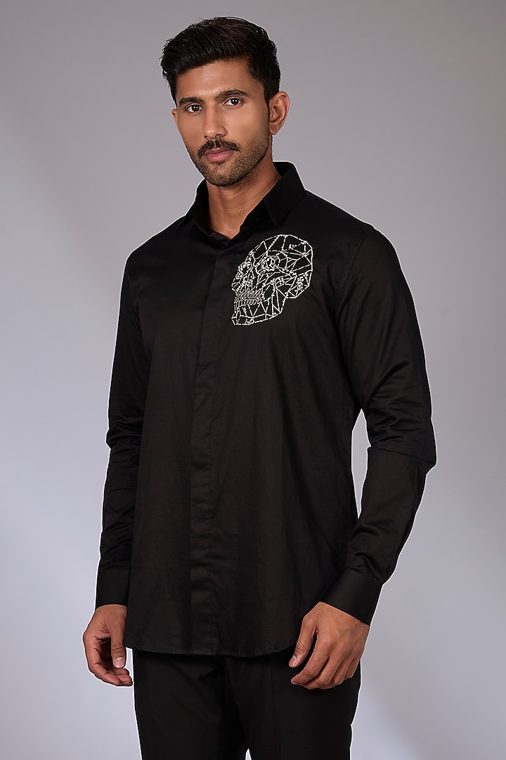 Black Cotton Shirt by SEVENDC MEN