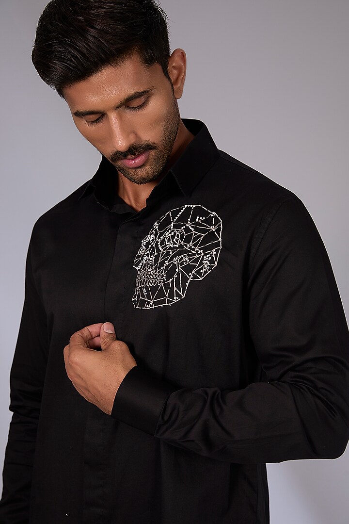Black Cotton Party Wear Shirt by SEVENDC MEN at Pernia's Pop Up Shop
