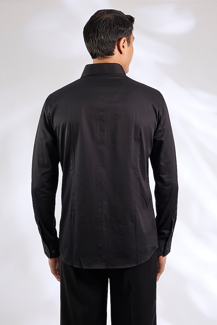 Black Cotton Embroidered Party Wear Shirt by SEVENDC MEN at Pernia's Pop Up Shop