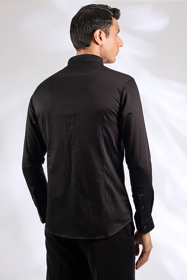Black Cotton Embroidered Party Wear Shirt by SEVENDC MEN at Pernia's Pop Up Shop