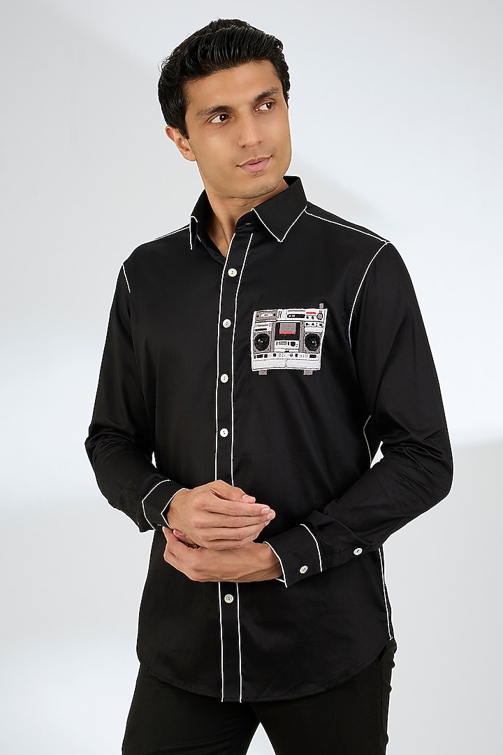 Black Cotton Shirt by SEVENDC MEN at Pernia's Pop Up Shop