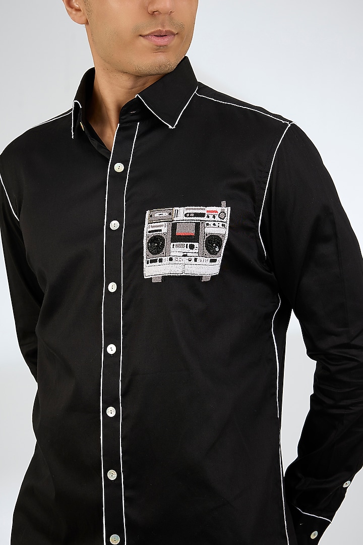Black Cotton Shirt by SEVENDC MEN at Pernia's Pop Up Shop