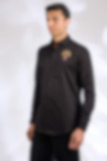 Black Cotton Embroidered Shirt by SEVENDC MEN
