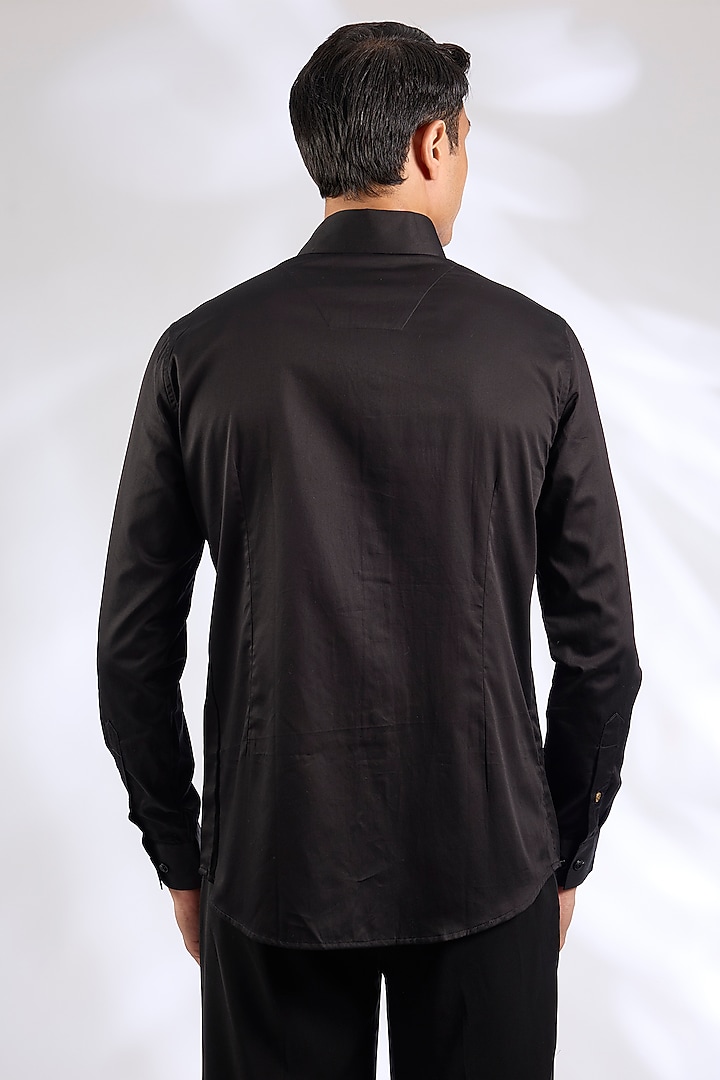 Black Cotton Embroidered Party Wear Shirt by SEVENDC MEN at Pernia's Pop Up Shop