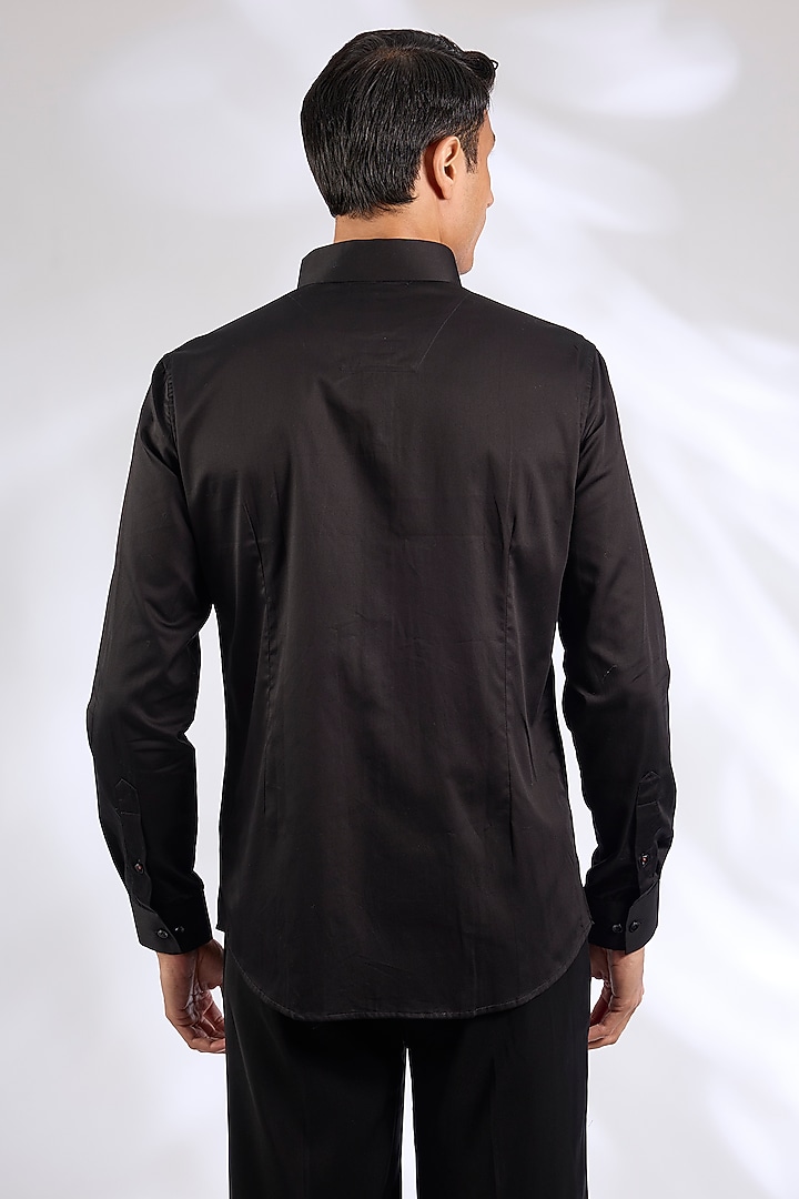 Black Cotton Motif Party Wear Shirt by SEVENDC MEN at Pernia's Pop Up Shop