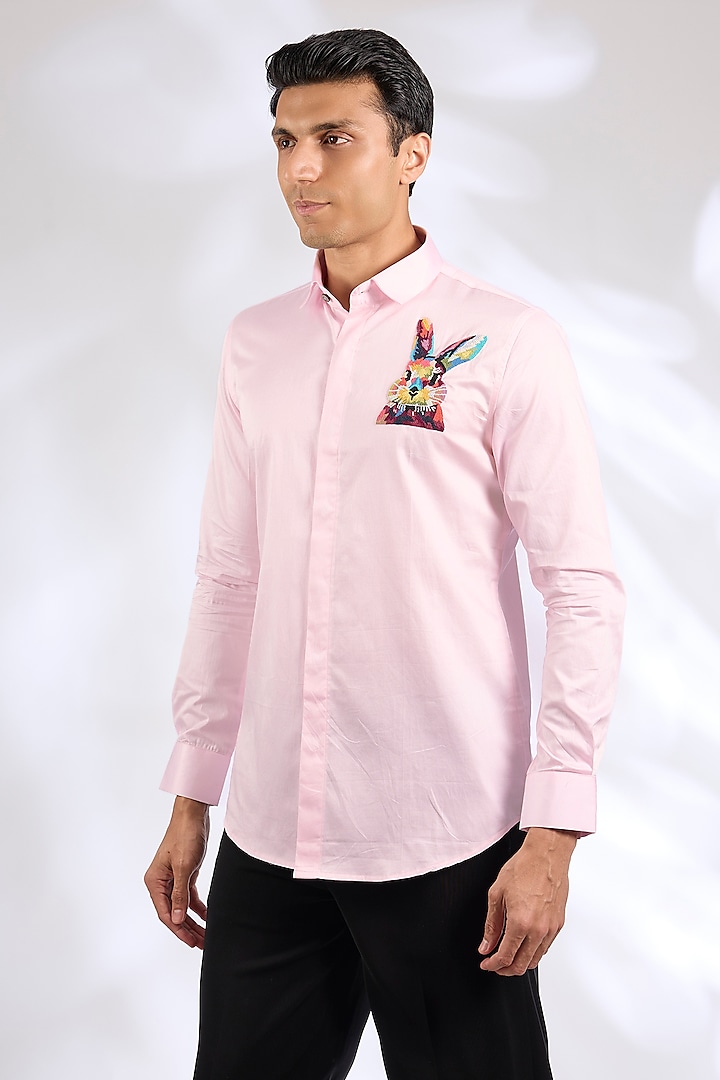 Pink Cotton Rabbit Motif Shirt by SEVENDC MEN