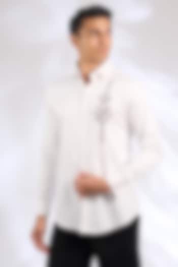 White Cotton Motif Shirt by SEVENDC MEN