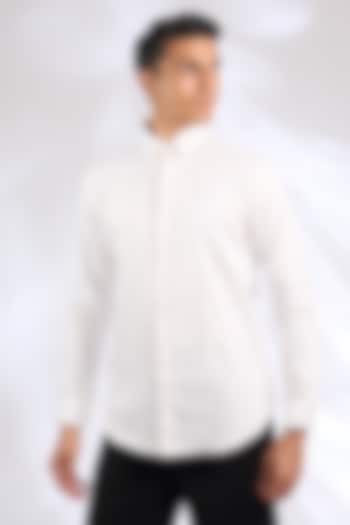 White Cotton Embroidered Shirt by SEVENDC MEN