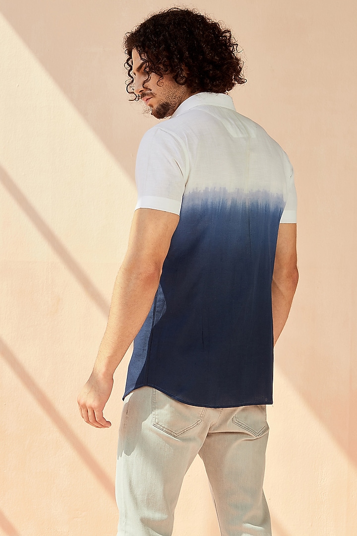 White & Indigo Printed Party Wear Shirt by SEVENDC MEN at Pernia's Pop Up Shop