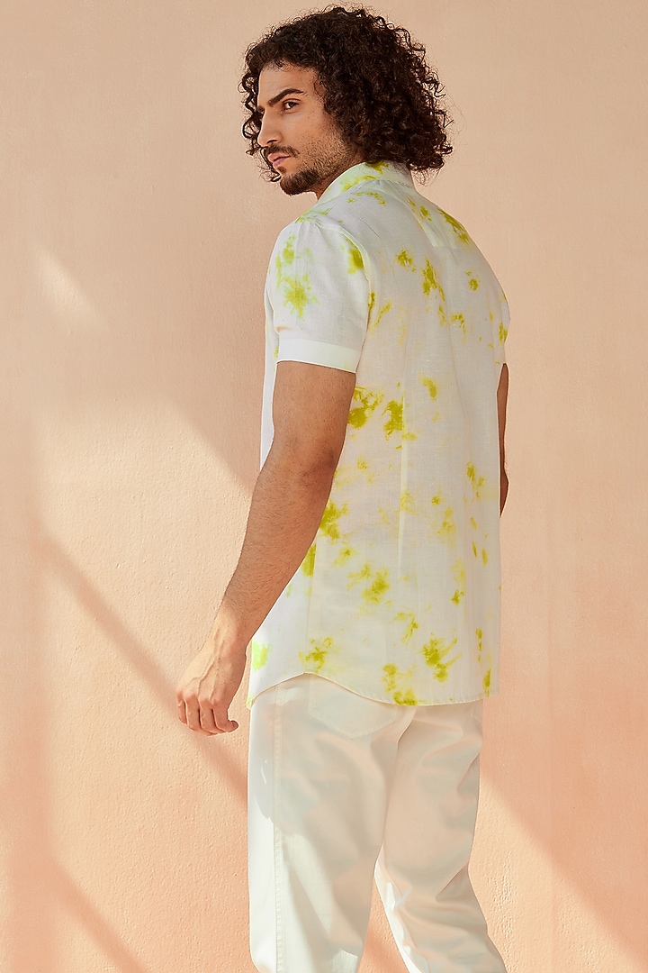 White & Lime Tie-Dye Party Wear Shirt by SEVENDC MEN at Pernia's Pop Up Shop