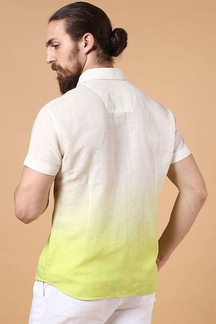 White & Lime Cotton Linen Summer Shirt by SEVENDC MEN at Pernia's Pop Up Shop