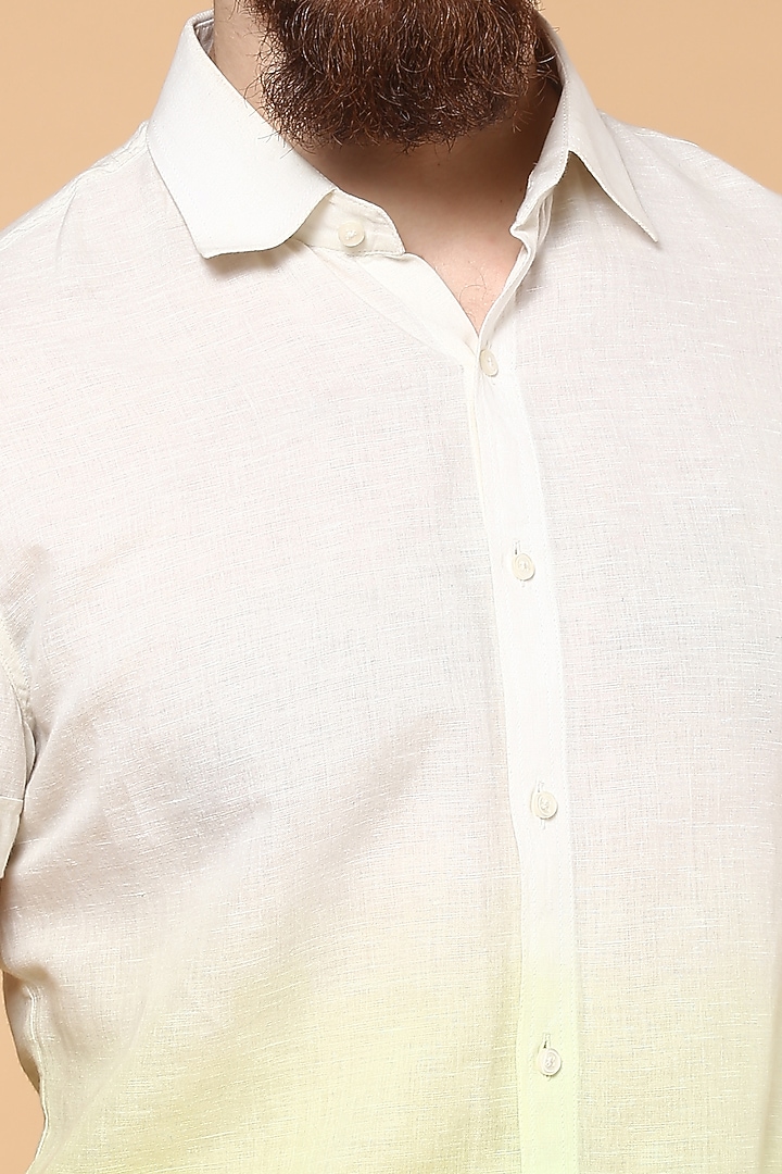 White & Lime Cotton Linen Summer Shirt by SEVENDC MEN at Pernia's Pop Up Shop