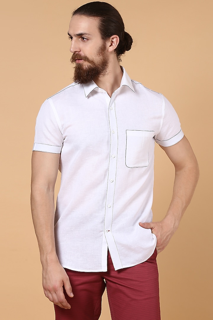 White Cotton Linen Party Wear Shirt by SEVENDC MEN at Pernia's Pop Up Shop