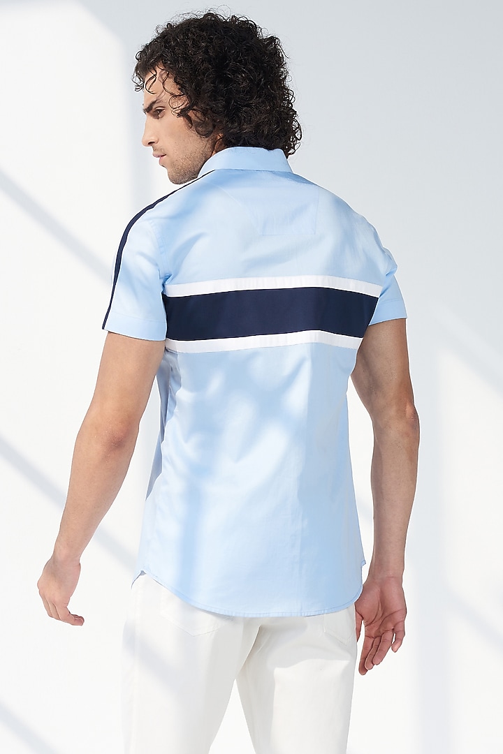 Sky Blue Cotton Color-Blocked Summer Shirt by SEVENDC MEN at Pernia's Pop Up Shop