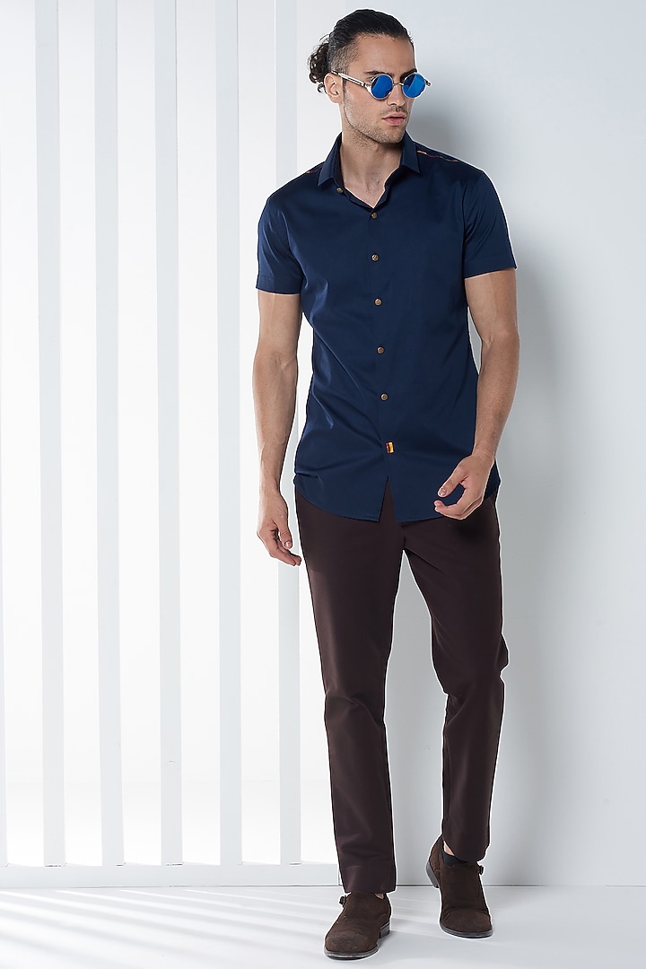 Navy Blue Cotton Summer Shirt by SEVENDC MEN at Pernia's Pop Up Shop