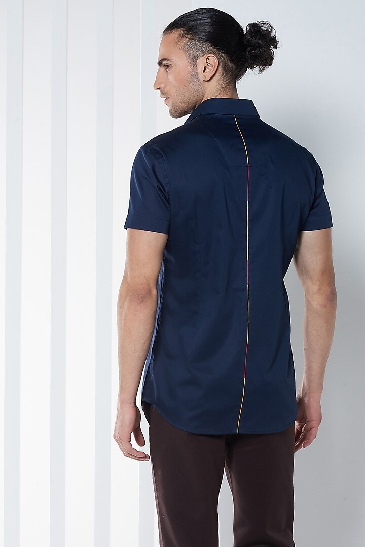 Navy Blue Cotton Summer Shirt by SEVENDC MEN at Pernia's Pop Up Shop