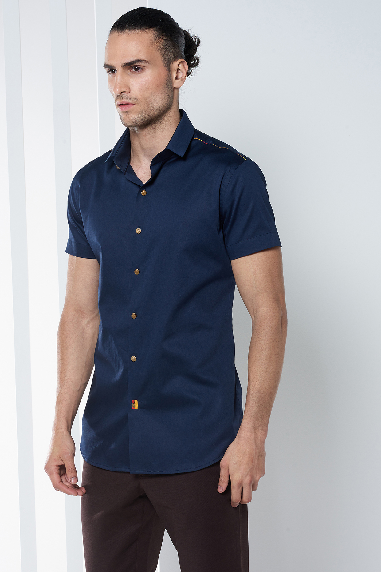 Navy Blue Cotton Shirt by SEVENDC MEN