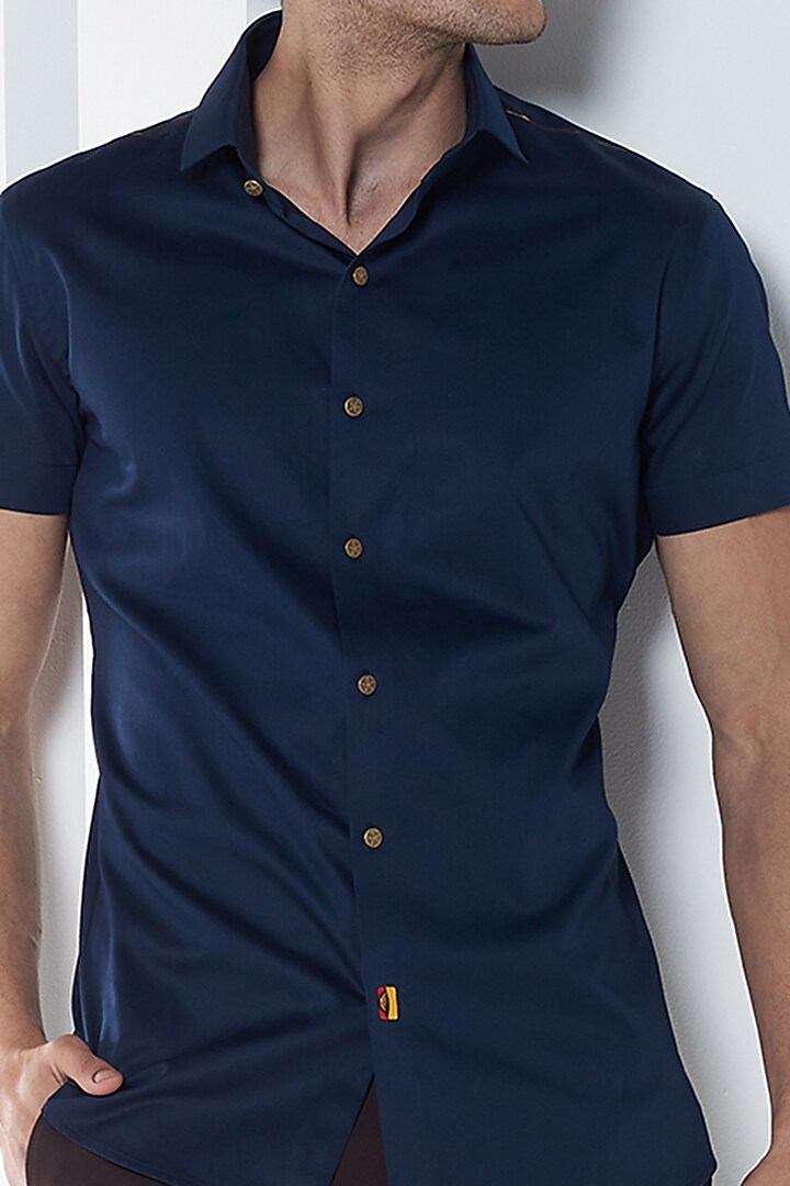 Navy Blue Cotton Summer Shirt by SEVENDC MEN at Pernia's Pop Up Shop