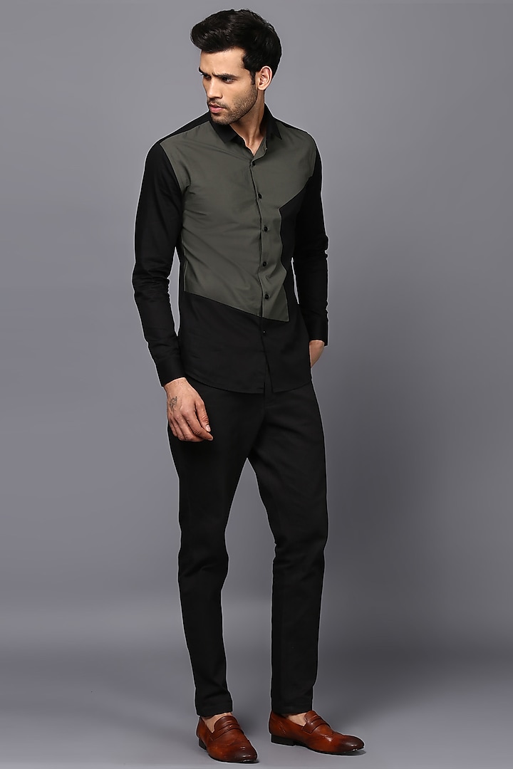 Black & Grey Cotton Shirt by SEVENDC MEN