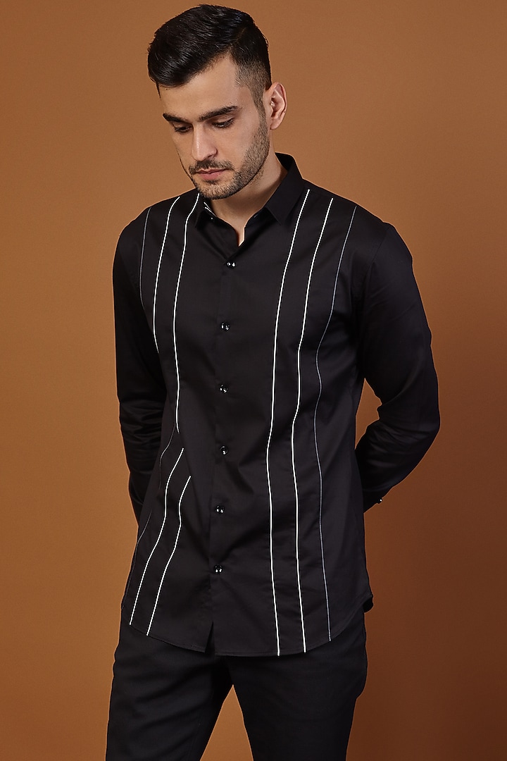 Black Cotton Party Wear Shirt by SEVENDC MEN at Pernia's Pop Up Shop