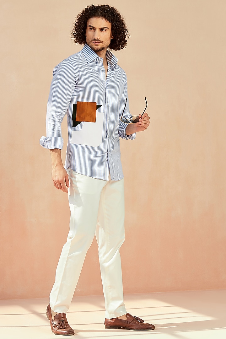 Blue Striped Cotton Party Wear Shirt by SEVENDC MEN at Pernia's Pop Up Shop