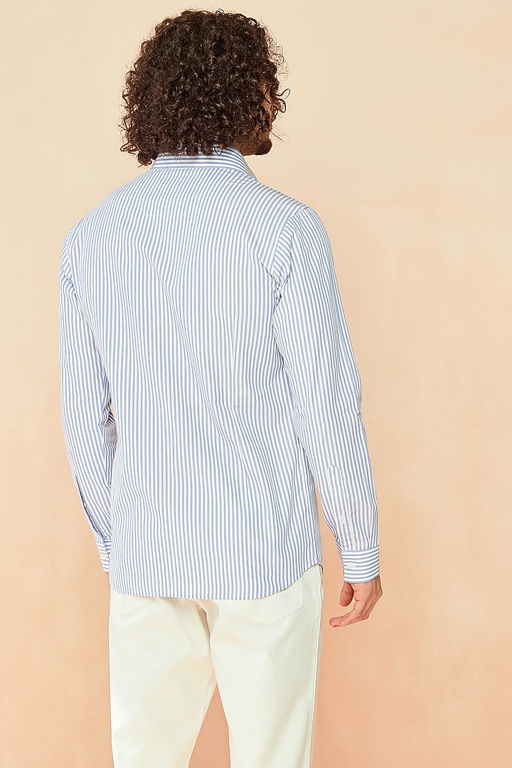 Blue Striped Cotton Party Wear Shirt by SEVENDC MEN at Pernia's Pop Up Shop