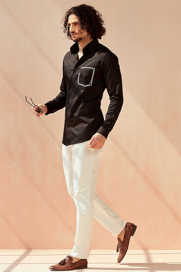 Black Embroidered Party Wear Shirt by SEVENDC MEN at Pernia's Pop Up Shop