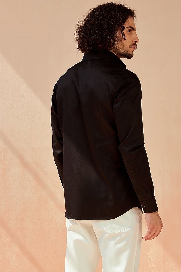 Black Embroidered Party Wear Shirt by SEVENDC MEN at Pernia's Pop Up Shop