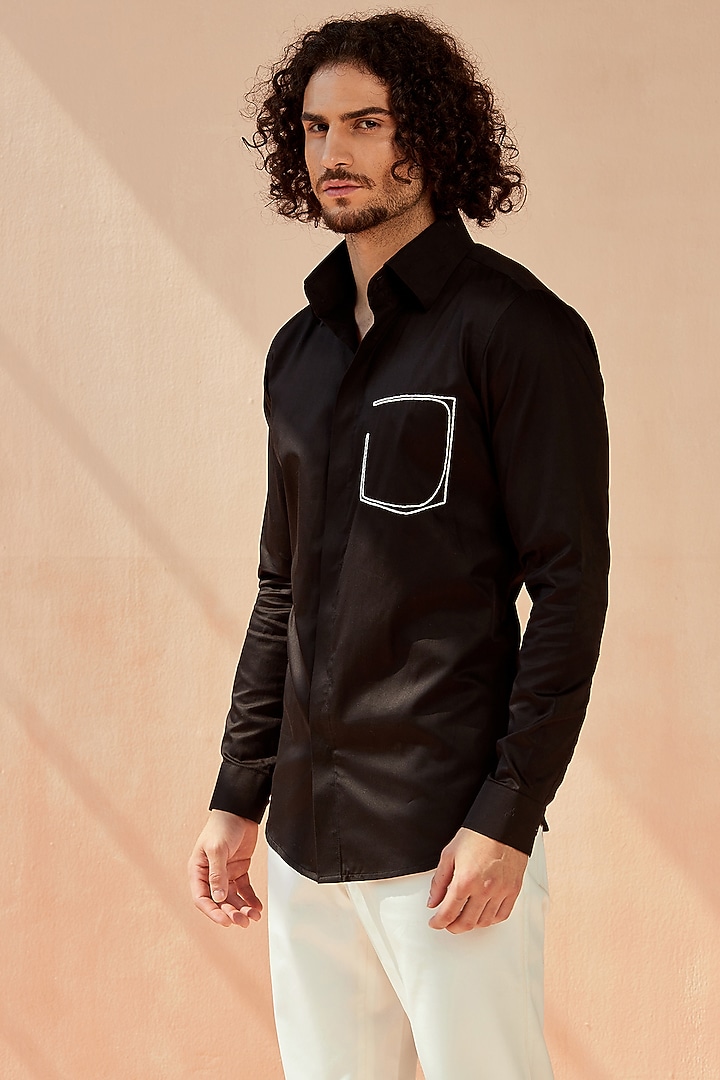 Black Embroidered Party Wear Shirt by SEVENDC MEN at Pernia's Pop Up Shop