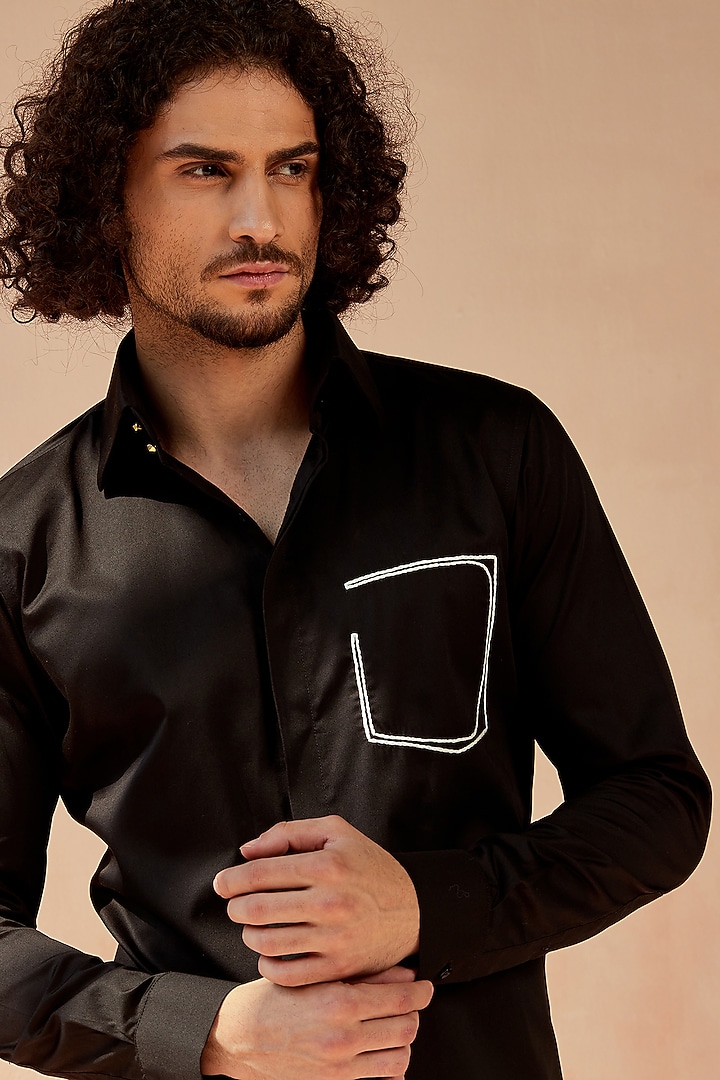 Black Embroidered Party Wear Shirt by SEVENDC MEN at Pernia's Pop Up Shop